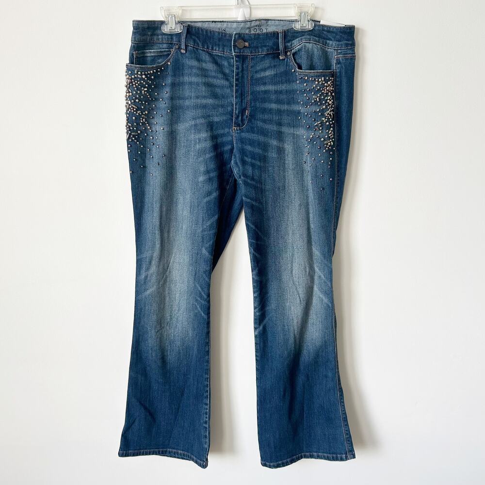 White House Black Market Bootcut Jeans Size 14 Short NWT Beaded Studded Petite